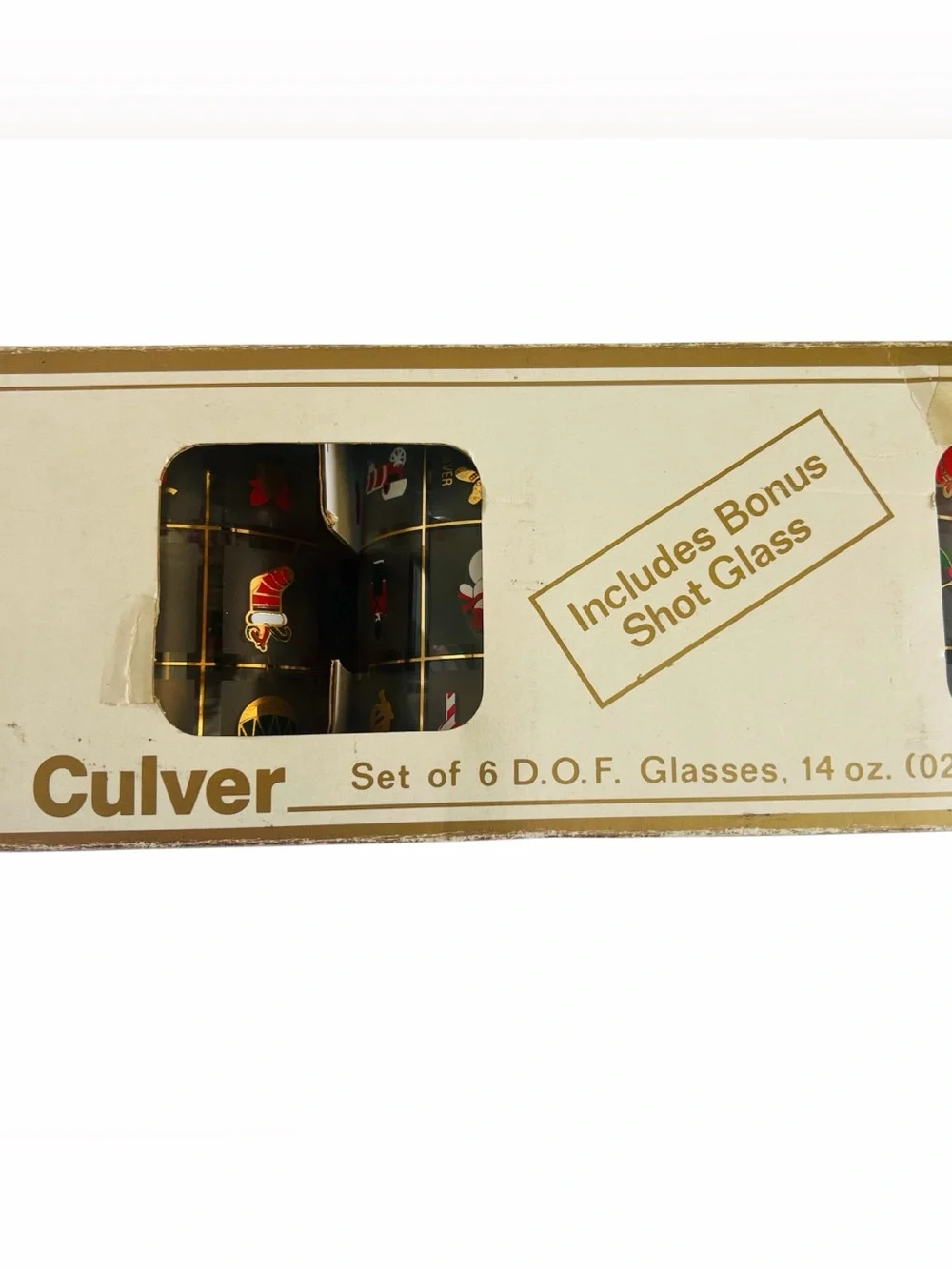Vintage Culver 'Christmas Potpourri' Collection Set of 6 Glasses 1 Shot Glass